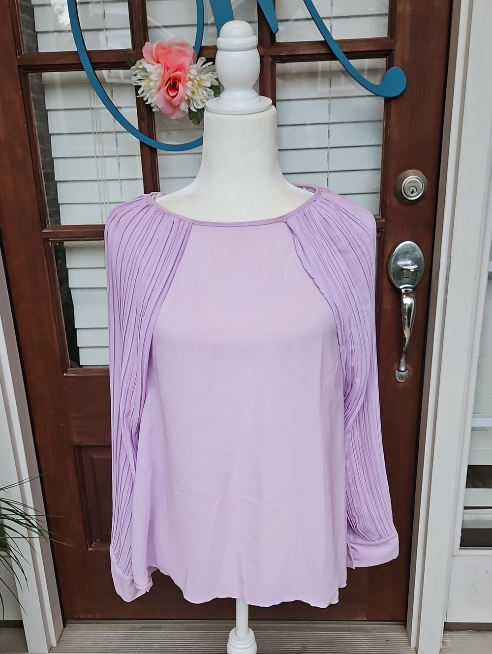 Zara Lavender Raglan Long Sleeve Purple Pleated Top - Picture 2 of 4